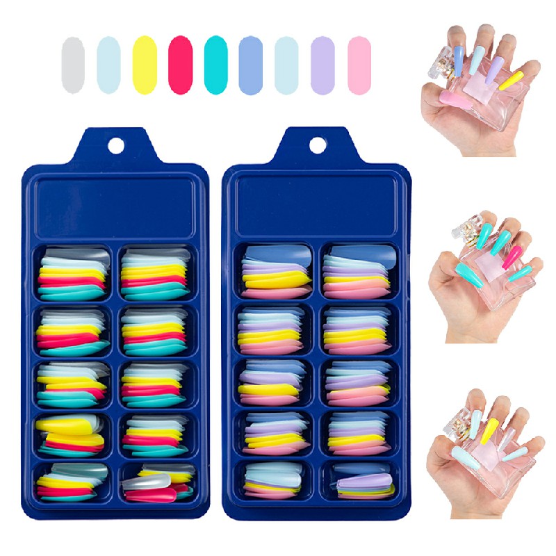 Long Fake Nails Acrylic Artificial False Nail Tips Stick on Full Nail 100 pcs - Combination A 🇬🇧