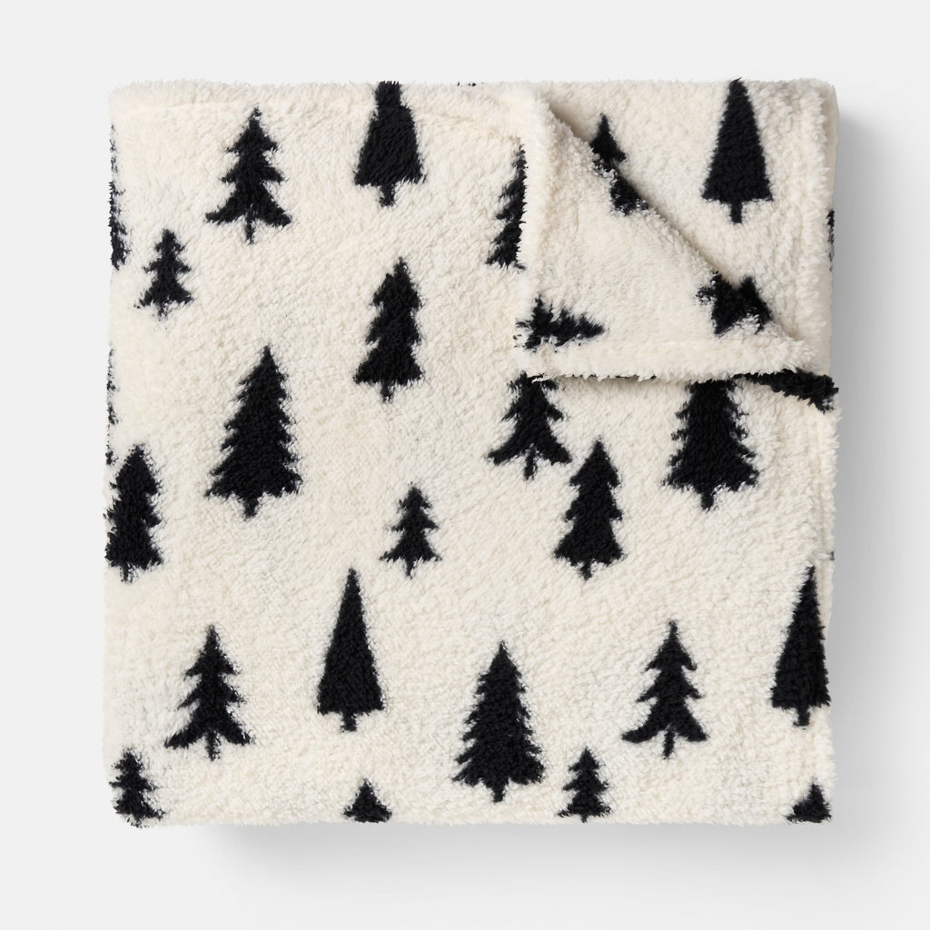 Christmas Tree Print Teddy Throw - Monochrome 🇬🇧