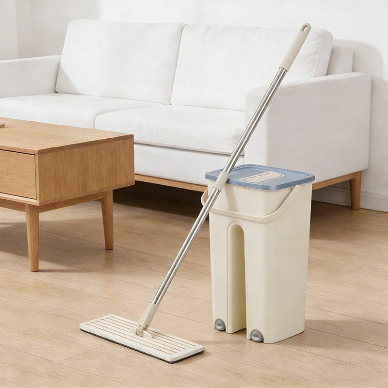 5L Flat Mop Bucket Set With 2 Mop Pads Wet and Dry Mop Bucket Set for Hardwood Laminate Wood Flooring Tile Cleaning Random Colour 🇬🇧