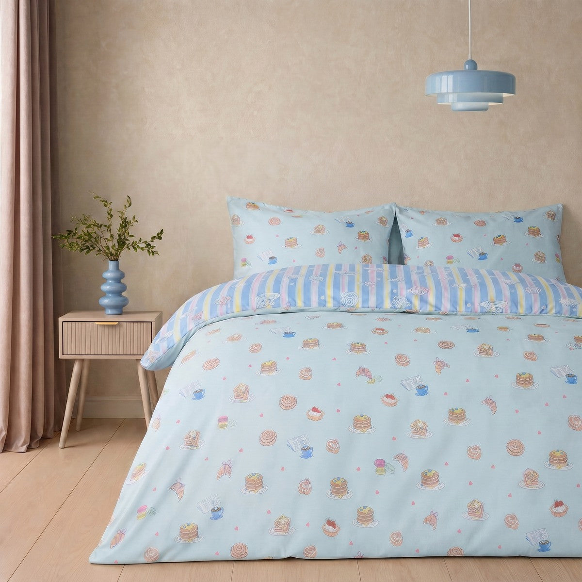 Patisserie Print Reversible Duvet Cover Set - Blue 🇬🇧