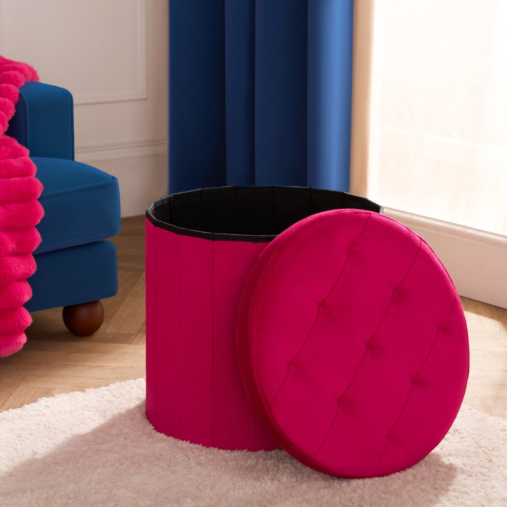 Matte Velvet Foldable Round Storage Ottoman 🇬🇧