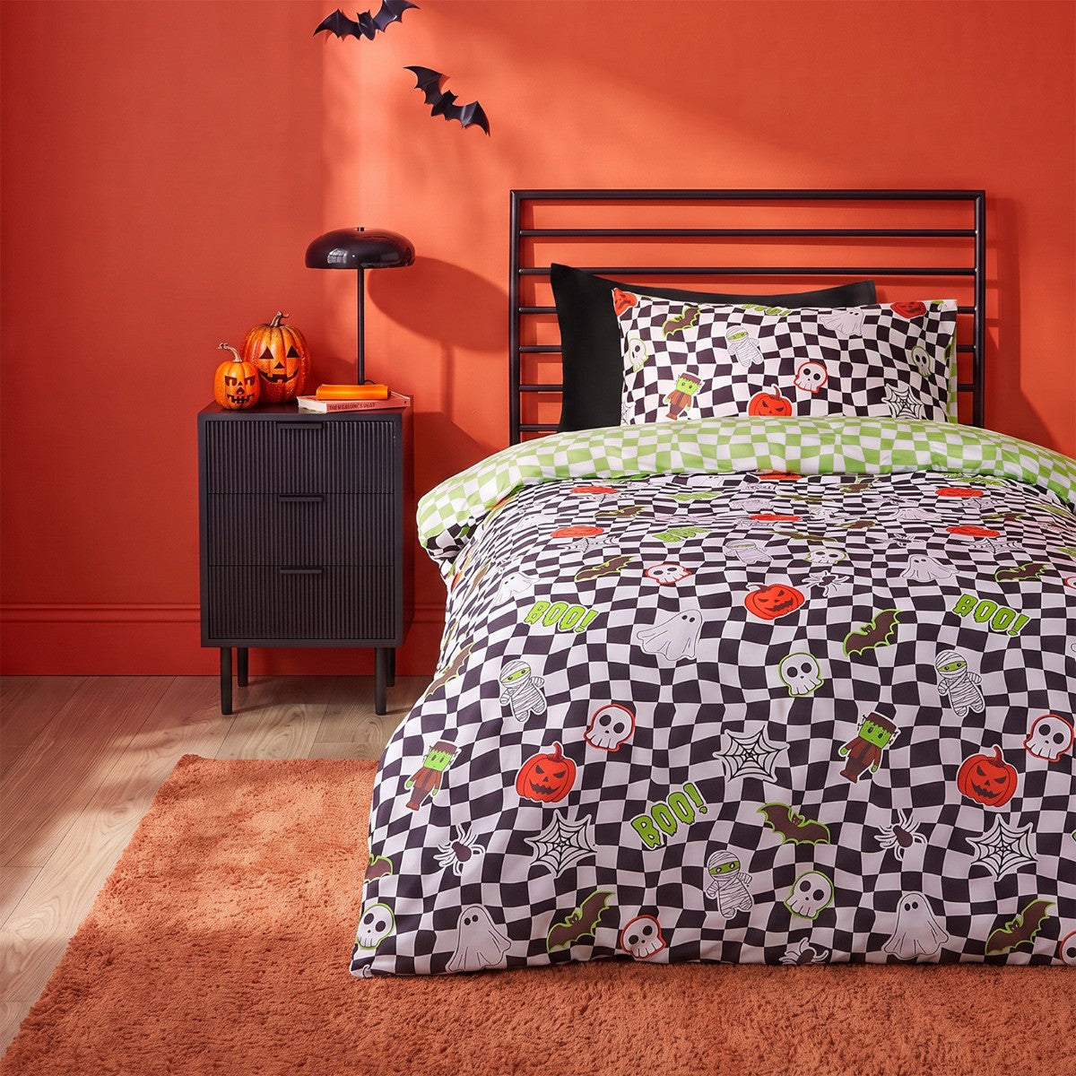 Kids Halloween Sticker Print Duvet Cover Set, Monochrome - Single 🇬🇧