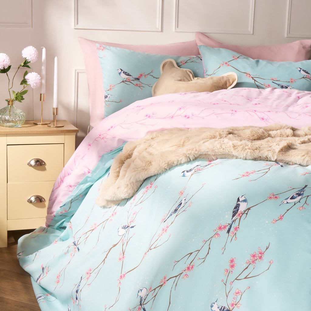 Blossom Bird Duvet Set - Duck Egg 🇬🇧