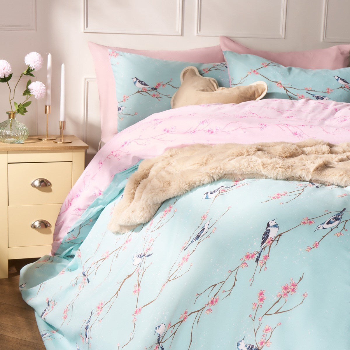 Blossom Bird Duvet Set - Duck Egg 🇬🇧