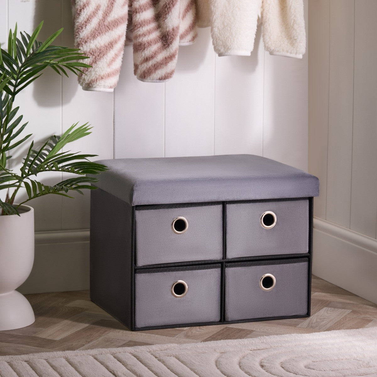 Matte Velvet 4-Drawer Storage Chest - Charcoal 🇬🇧