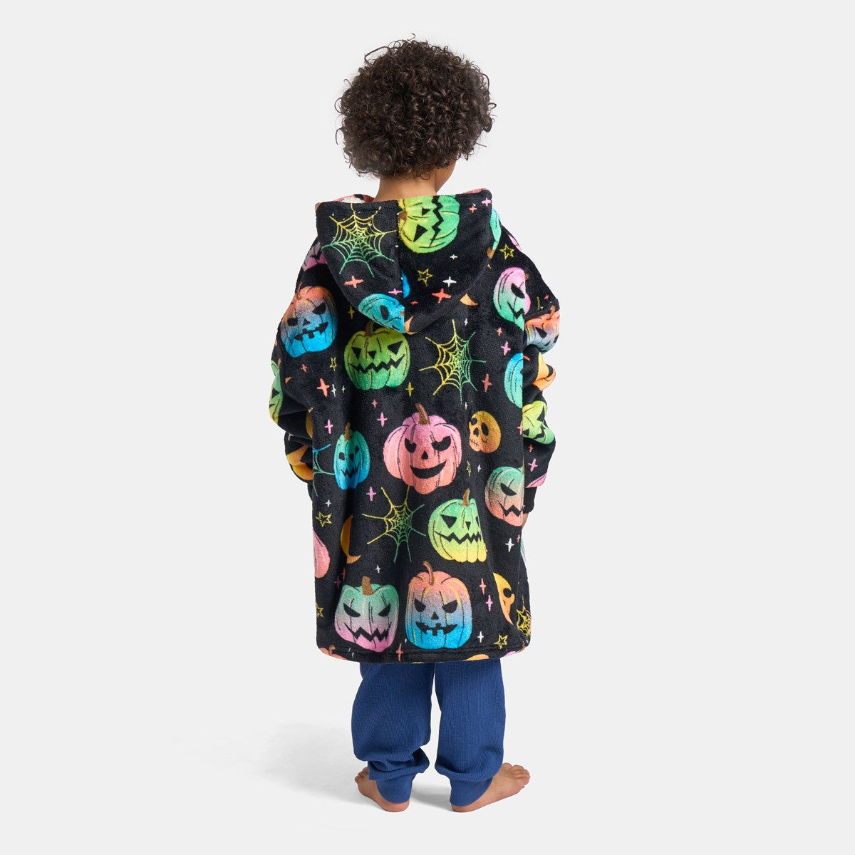 Kids Neon Halloween Print Hoodie Blanket - Black 🇬🇧
