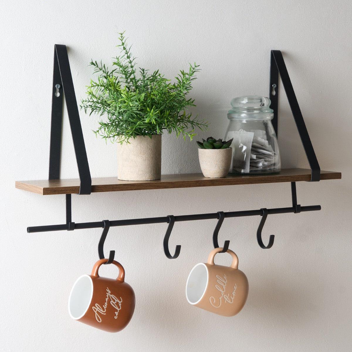 Wooden Shelf with Hook - Black/Brown 🇬🇧