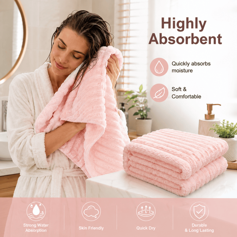 4PCS Fleece Bath Towels 70 x 135cm Soft Absorbent Quick Dry Xmas Christmas Gift Set 🇬🇧