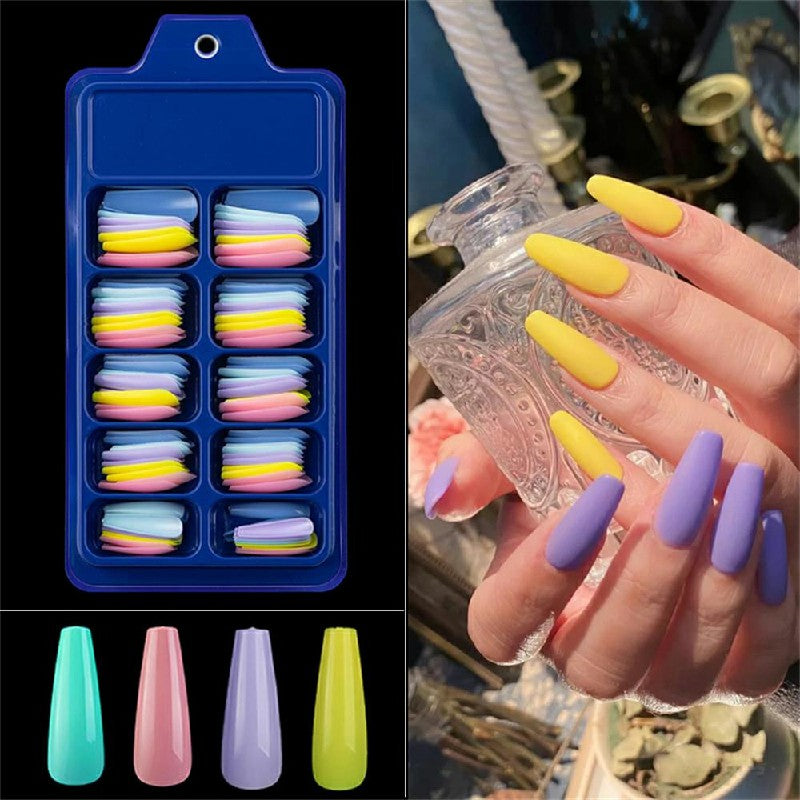 Long Fake Nails Acrylic Artificial False Nail Tips Stick on Full Nail 100 pcs - Combination A 🇬🇧