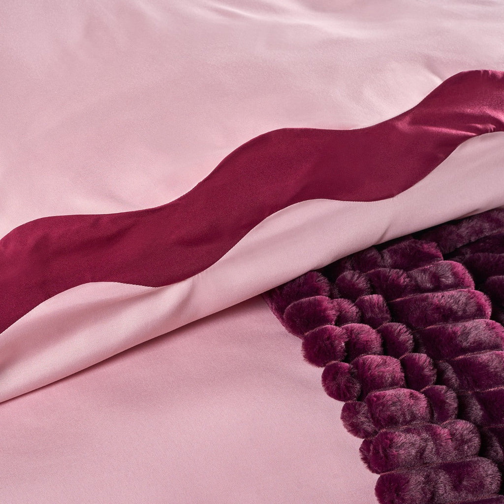 Scallop Edge Duvet Cover Set - Blush/Burgundy 🇬🇧