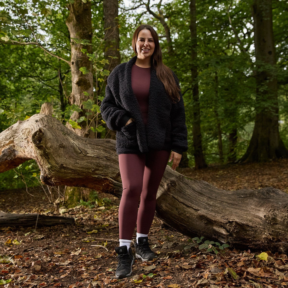 Waterfall Teddy Fleece Shorter Length Cardigan - Black 🇬🇧