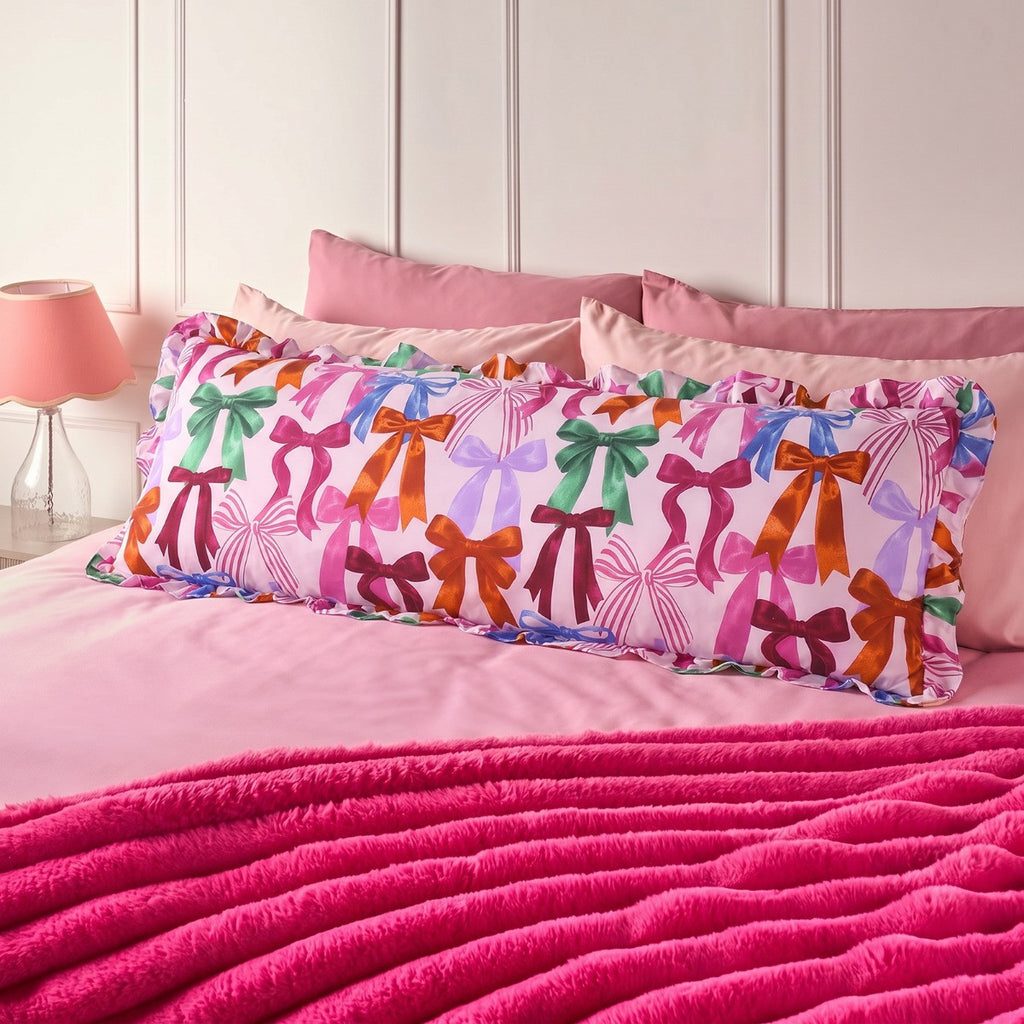 Bow Print Frill Edge Bolster Pillow - Multi 🇬🇧