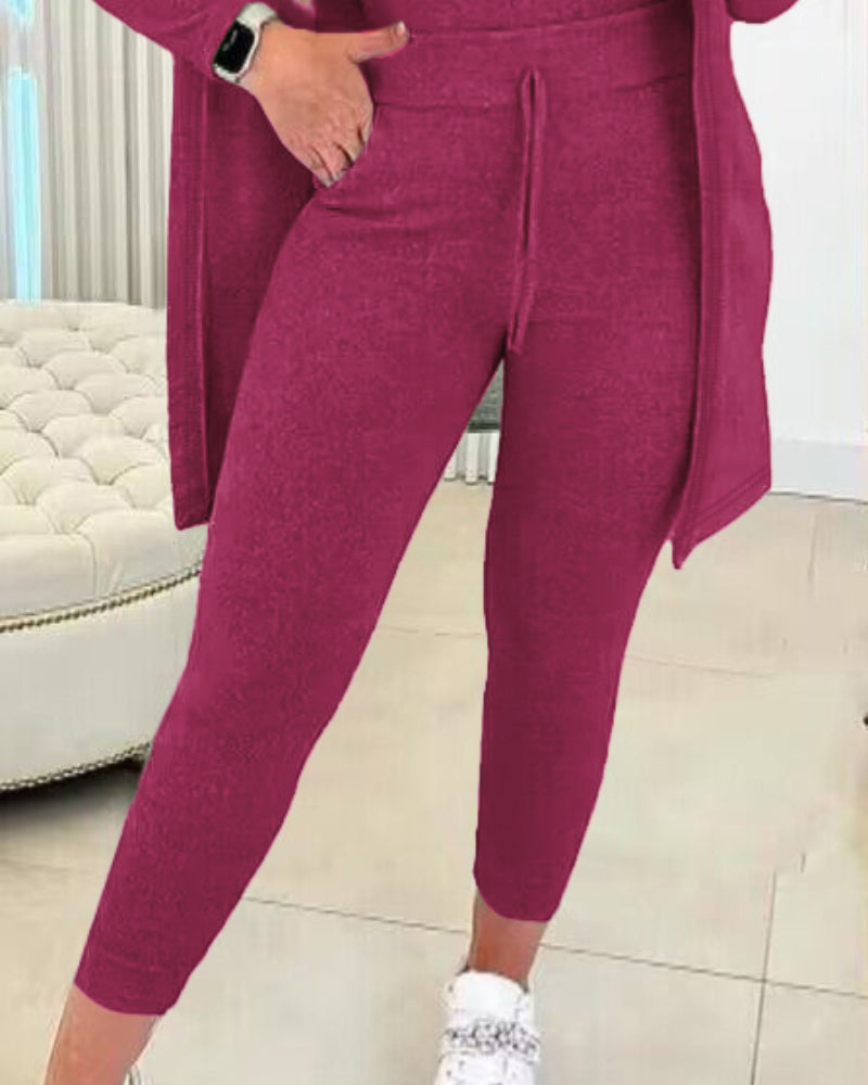 3 Piece Lounge Set Crewneck Sleeveless Tank Top Long Sleeve Open Front Coat Pants Sweatsuit 🇺🇸