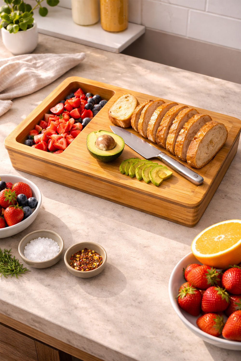 Bamboo Chopping Board with Storage Drawers & Colour-Coded Mats 🇬🇧