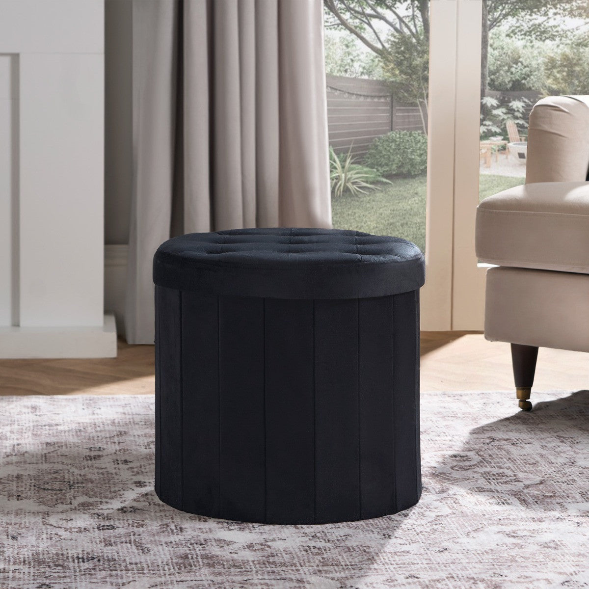 Matte Velvet Foldable Round Storage Ottoman 🇬🇧
