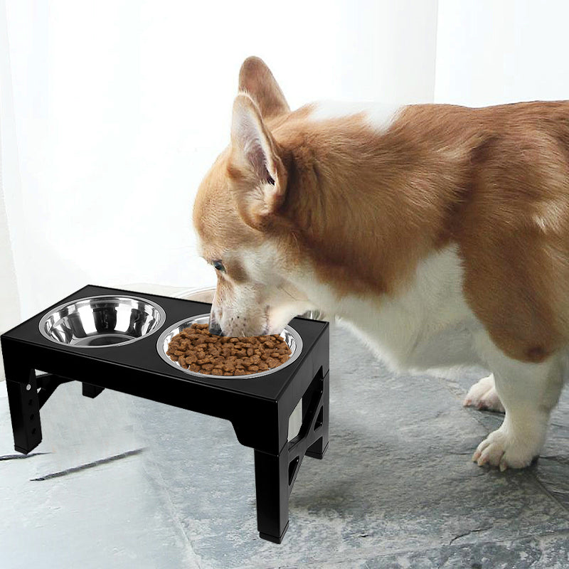 Elevated Dog Bowls 5 Height Adjustable Stand Raised dog bowl with Double Stainless Steel Bowls for Small Medium Large Dogs - Black 🇬🇧
