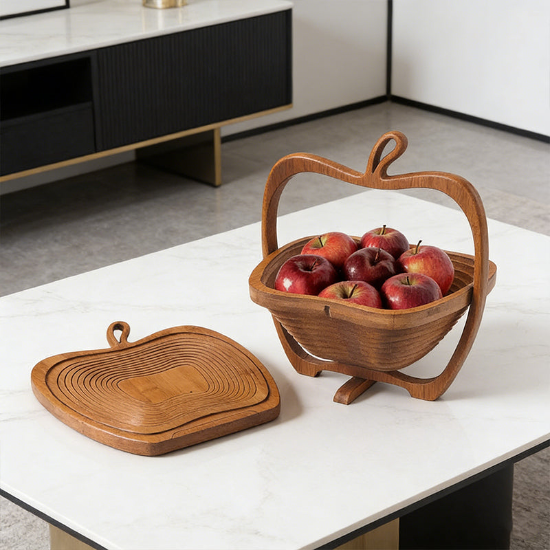 Natural Bamboo Foldable Fruit Basket Collapsible Creative Apple Shaped Fruit Bowl Multifunction Heat Resistant Bamboo Trivets Pot Mat Hot Pan Pads 🇬🇧