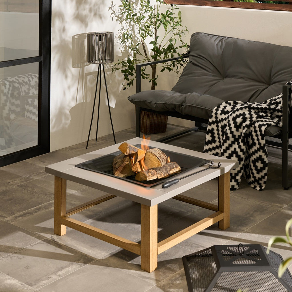 Square Outdoor Firepit with Cover & Poker - Grey 🇬🇧