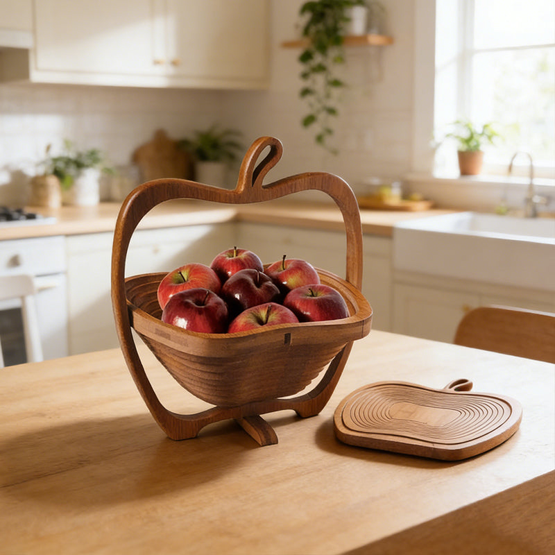 Natural Bamboo Foldable Fruit Basket Collapsible Creative Apple Shaped Fruit Bowl Multifunction Heat Resistant Bamboo Trivets Pot Mat Hot Pan Pads 🇬🇧