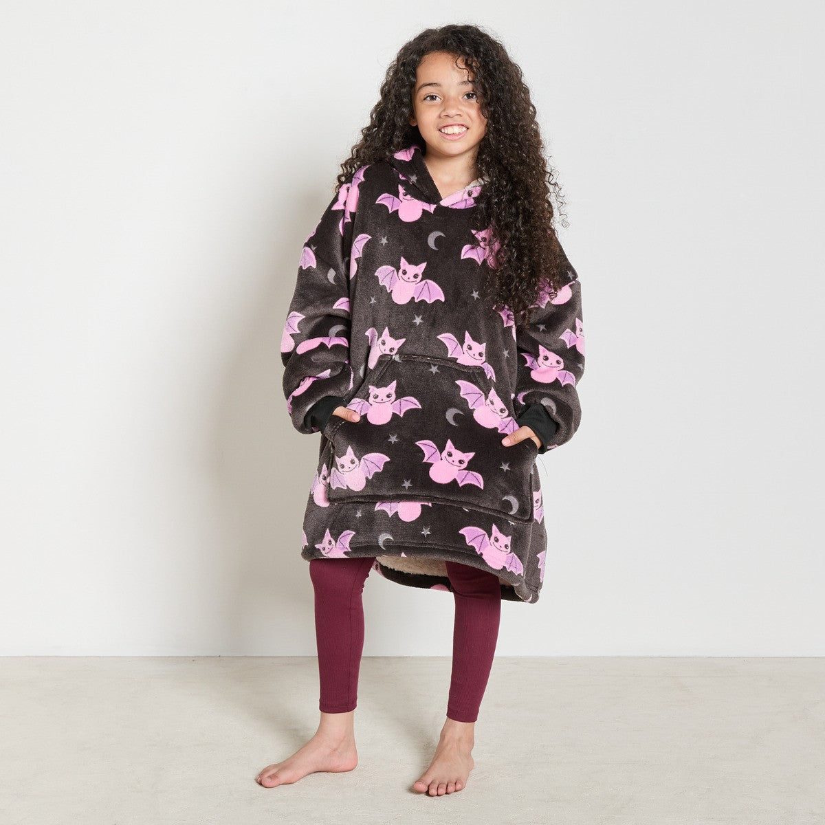 Kids Bat Print Hoodie Blanket - Black 🇬🇧