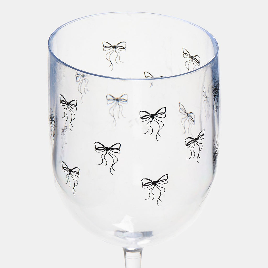 Bow Print Plastic Wine Glasses, Monochrome/Clear - 4 Pack 🇬🇧