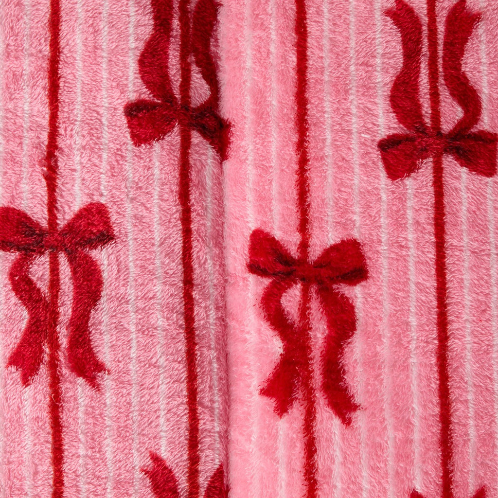 Bow Stripe Print Teddy Coverless 10.5 Tog Duvet Set - Pink 🇬🇧