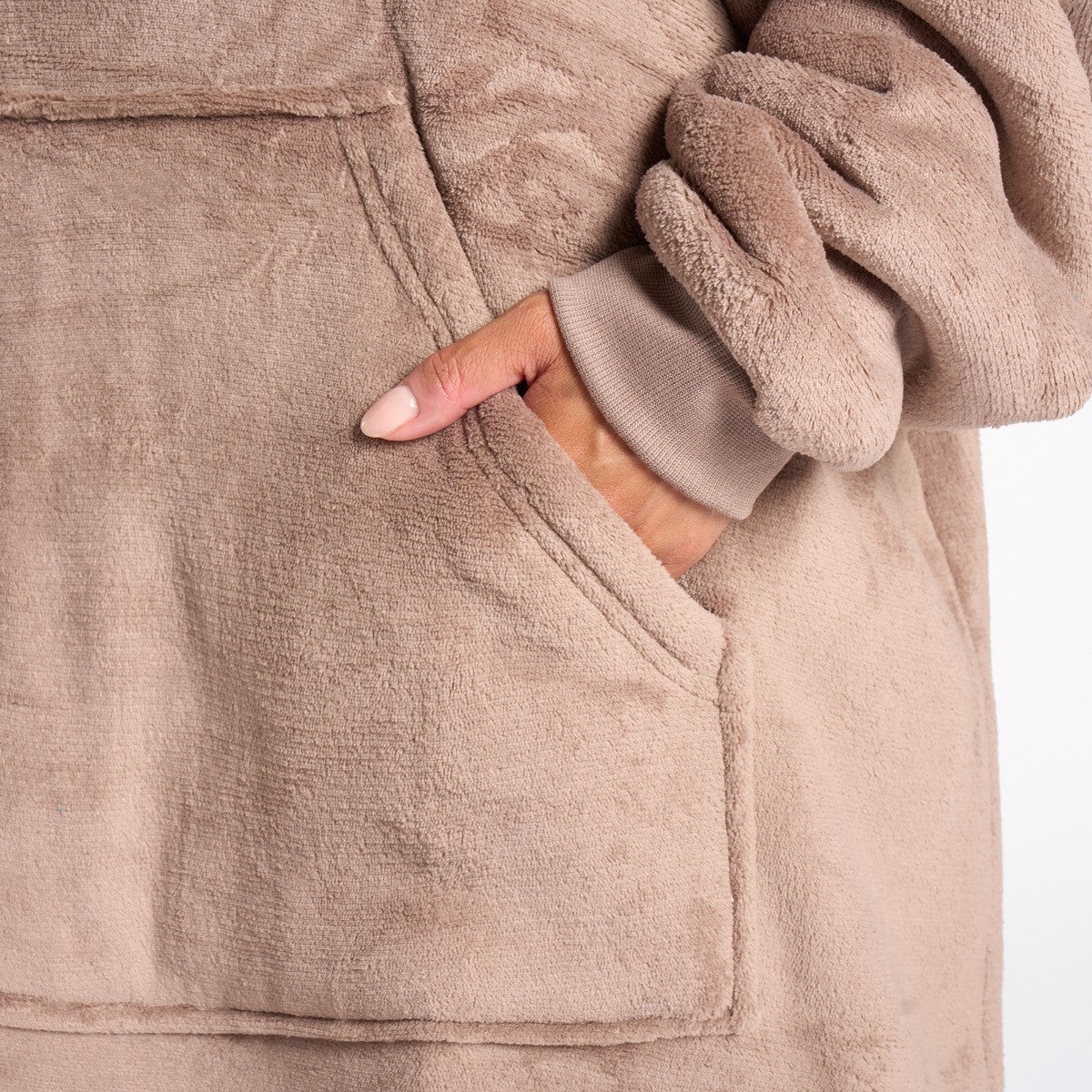 Adults Extra-Long Sherpa Hoodie Blanket - Mink 🇬🇧