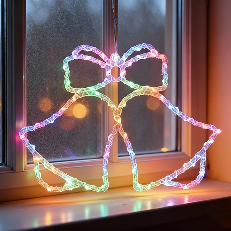 32cm Assorted Colours Christmas Lights Hanging Plastic Light Up Indoor Window Decoration Christmas Bells with Bow Design 🇬🇧