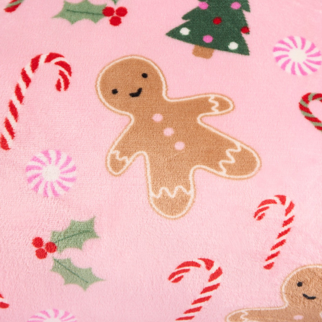 Kids Gingerbread Man Fleece Cuddle Cushion - Pink 🇬🇧