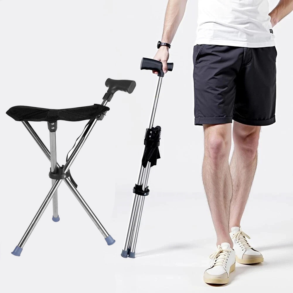 Folding Portable Walking Stick Seat Adjustable Aluminium Cane Chair Stool🇬🇧