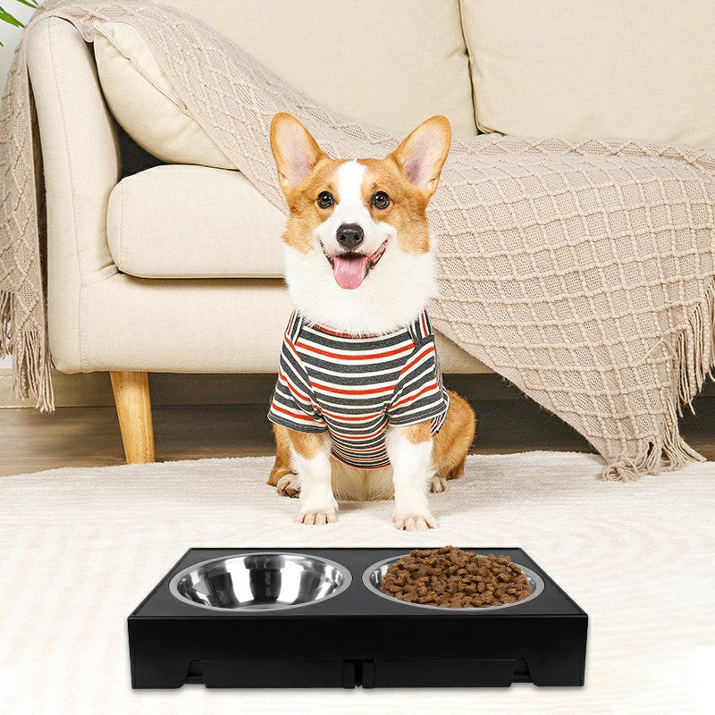 Elevated Dog Bowls 5 Height Adjustable Stand Raised dog bowl with Double Stainless Steel Bowls for Small Medium Large Dogs - Black 🇬🇧