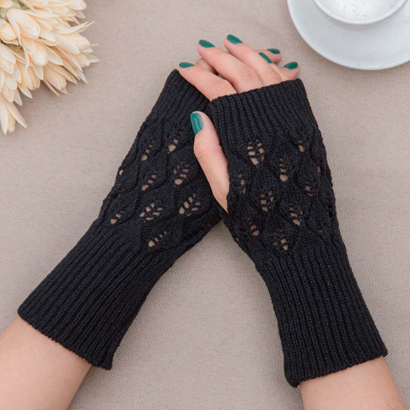 Winter Arm Hand Warmer Knitted Long Fingerless Gloves Soft Mittens for Female 🇬🇧