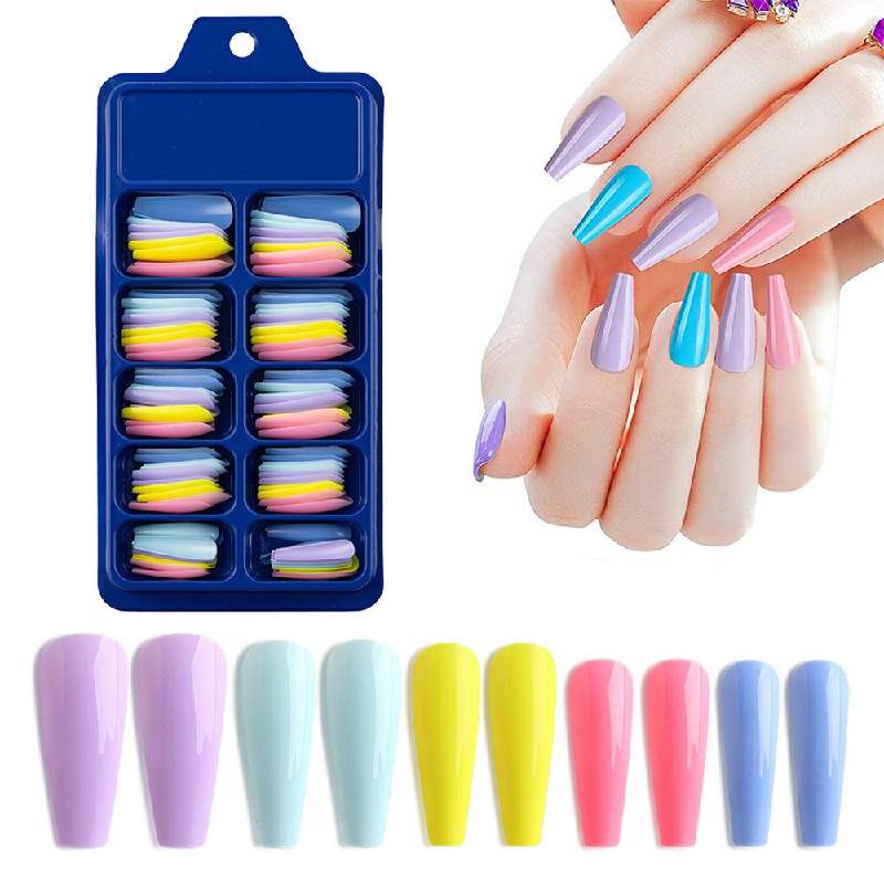 Long Fake Nails Acrylic Artificial False Nail Tips Stick on Full Nail 100 pcs - Combination A 🇬🇧