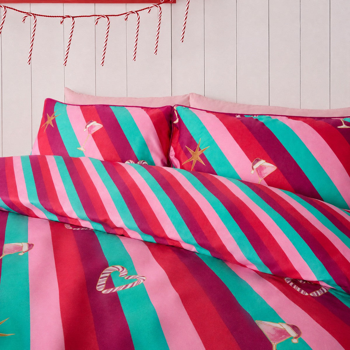 Christmas Stripe Piped Edge Duvet Cover Set - Multi 🇬🇧