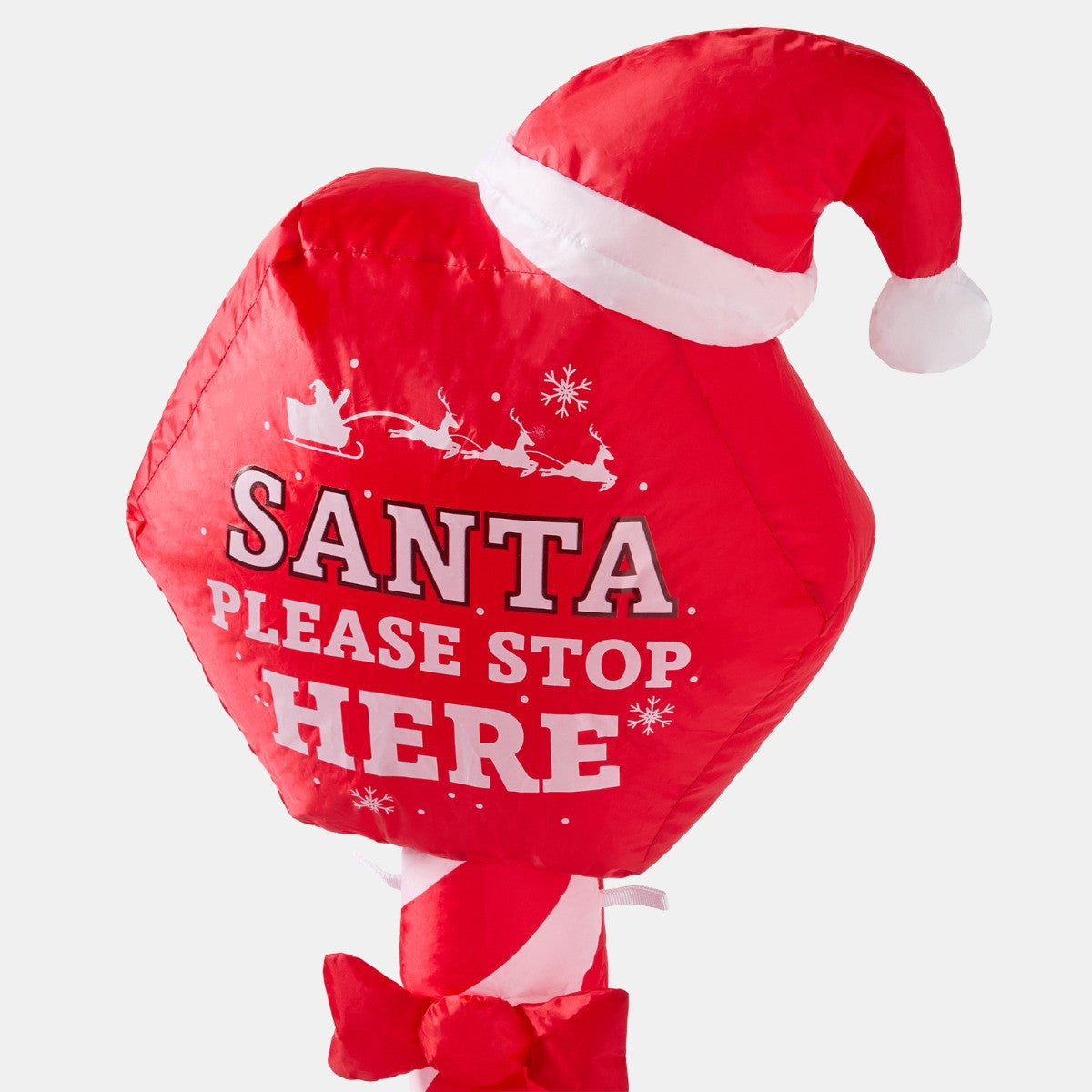 Indoor/Outdoor Inflatable Santa Stop Here Sign Decoration - Red 🇬🇧