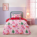 Christmas Unicorn Print Reversible Duvet Cover Set, Pink/Red - Single 🇬🇧