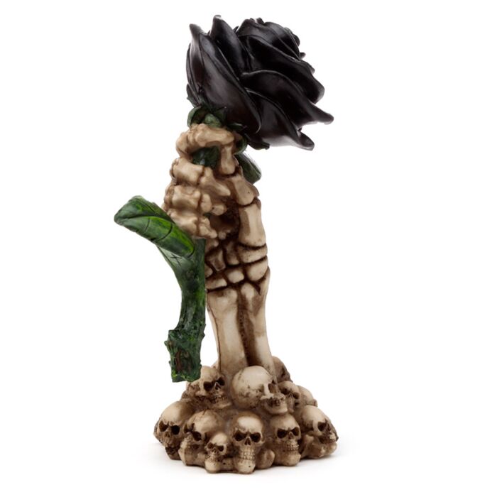 Gothic Skull Decoration - Skeleton Hand Holding Black Rose 🇬🇧