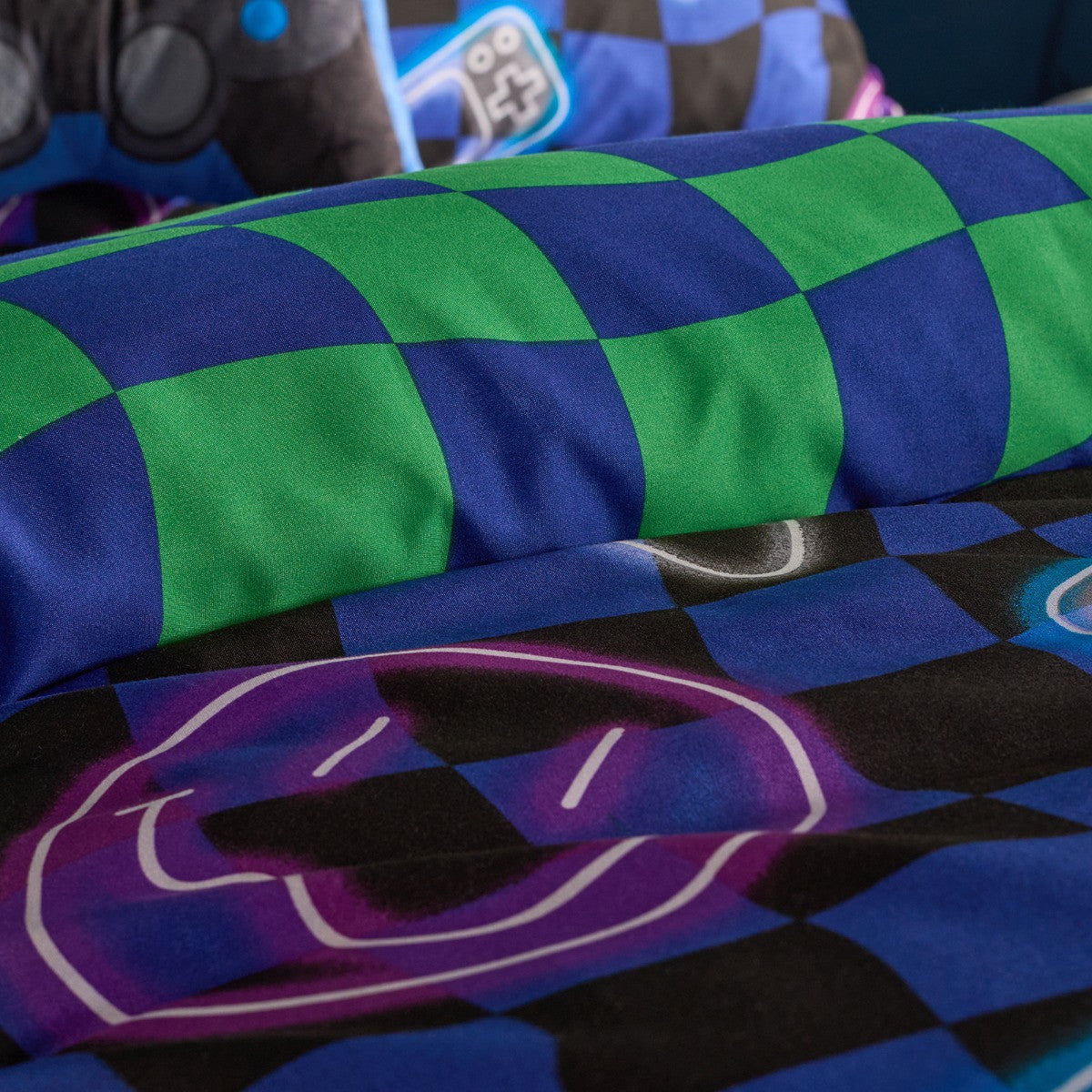Neon Checkerboard Duvet Cover Set - Blue 🇬🇧