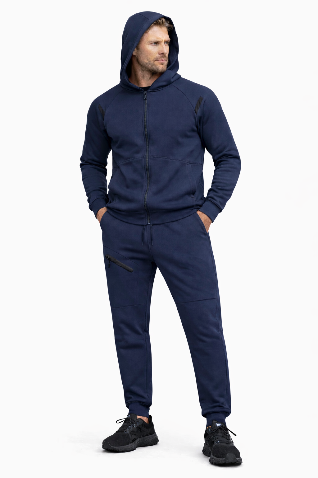 Mens Tracksuit Hooded Winter Warm Full Zip Pockets Sports Jogging Bottom Top Set 🇬🇧