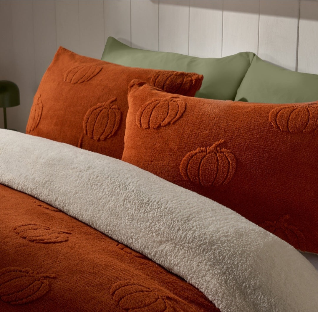 Tufted Pumpkin Teddy Duvet Cover Set - Burnt Orange 🇬🇧