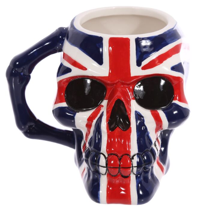 Ceramic Shaped Head Mug - UK Flag Skull 🇬🇧