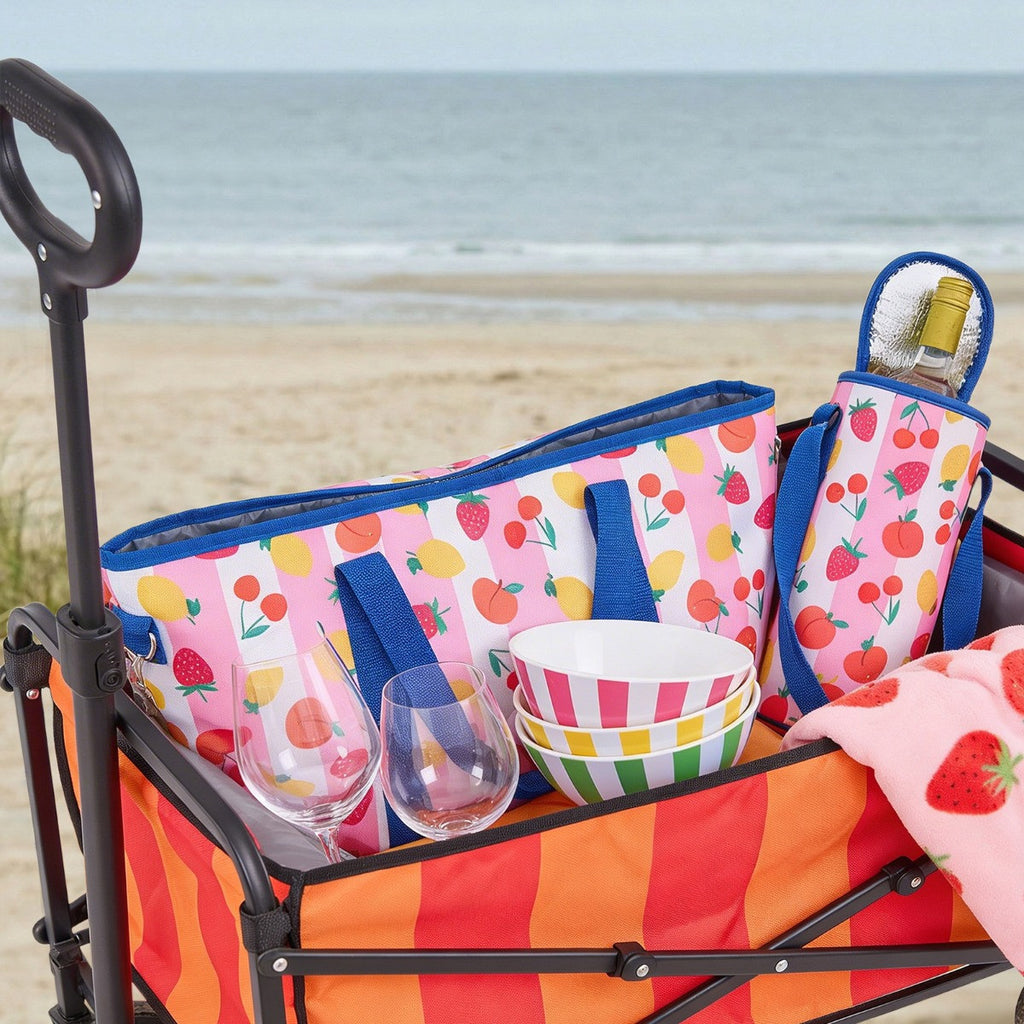 Stripe Print Foldable Camping Trolley - Orange/Pink 🇬🇧