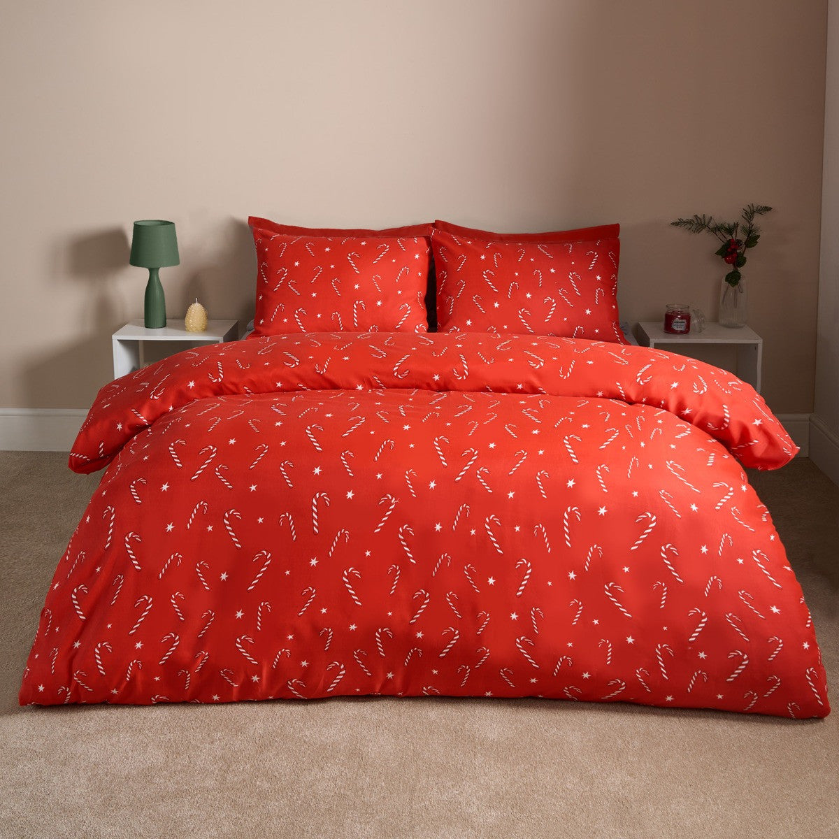 Christmas Candy Cane Duvet Cover Set - Red 🇬🇧