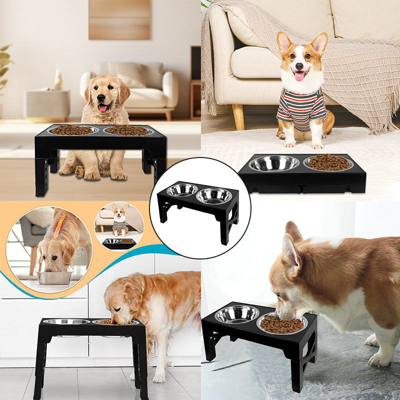 Elevated Dog Bowls 5 Height Adjustable Stand Raised dog bowl with Double Stainless Steel Bowls for Small Medium Large Dogs - Black 🇬🇧