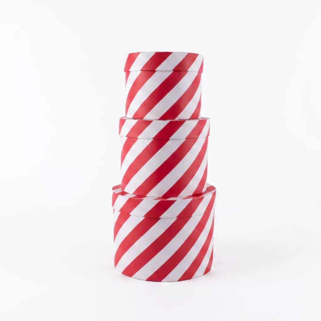Set of 3 Red And White Stripe Hat box 🇬🇧