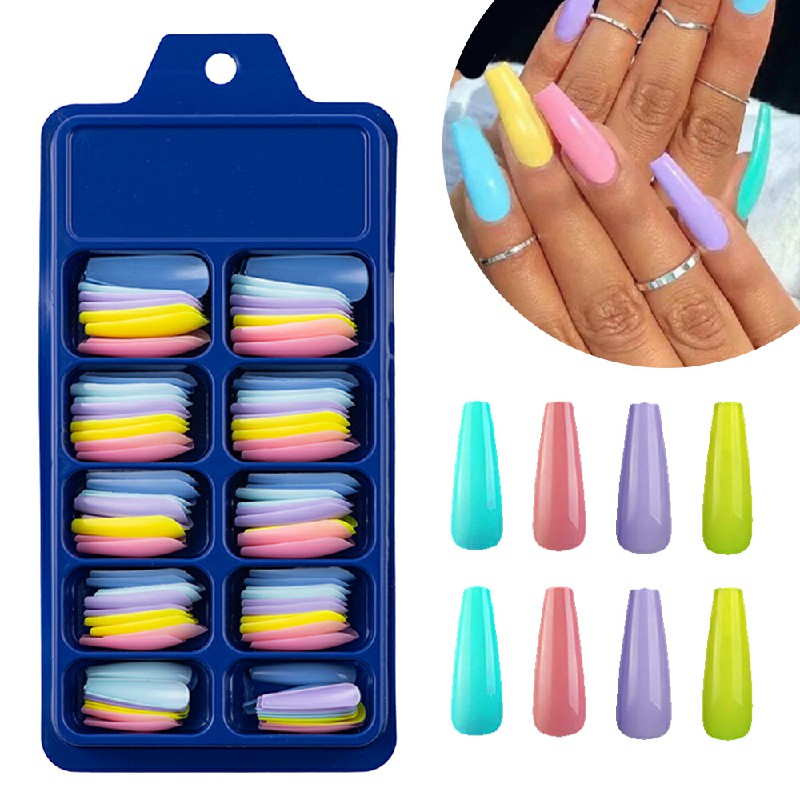 Long Fake Nails Acrylic Artificial False Nail Tips Stick on Full Nail 100 pcs - Combination A 🇬🇧