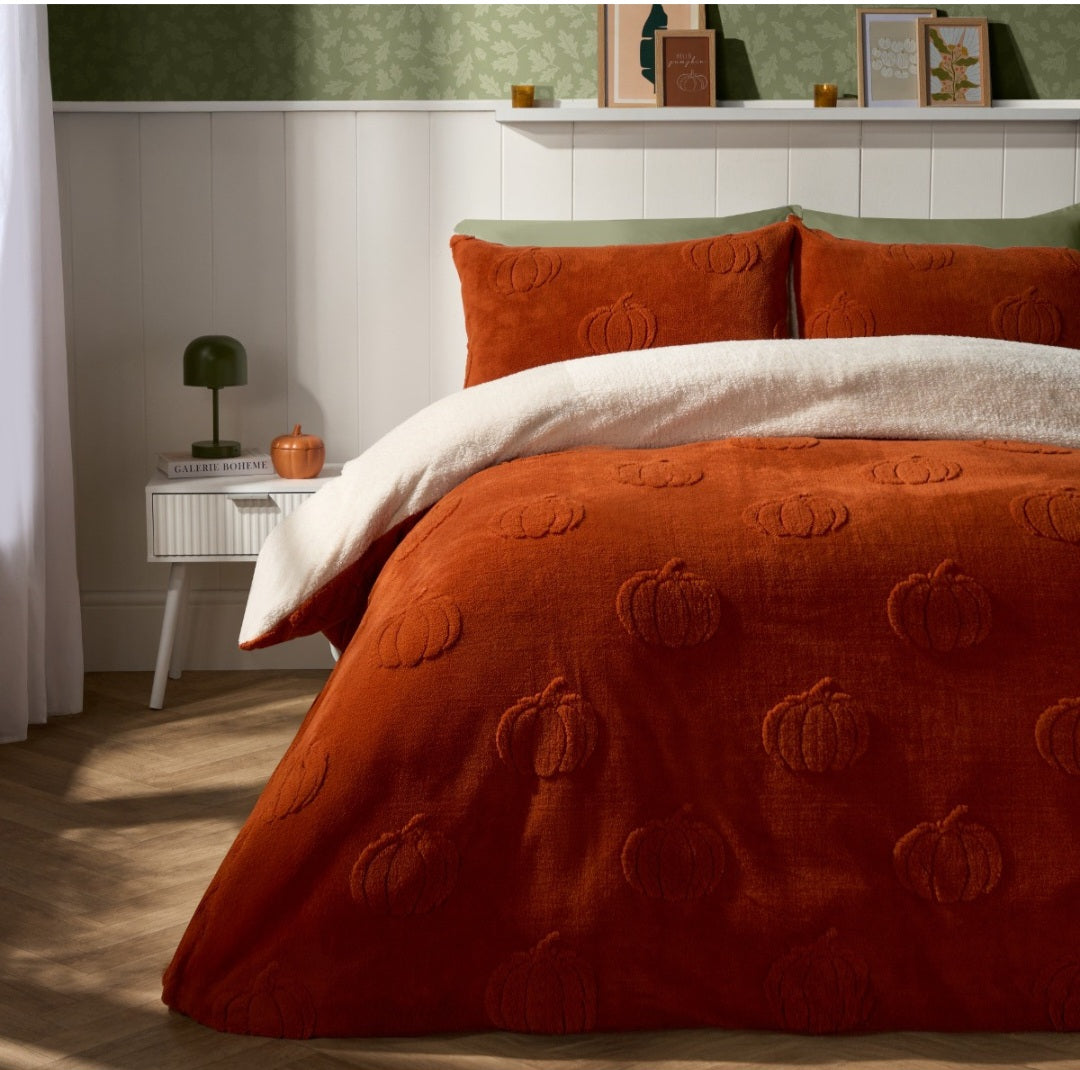 Tufted Pumpkin Teddy Duvet Cover Set - Burnt Orange 🇬🇧