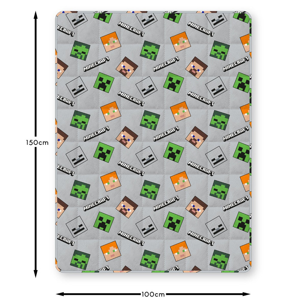 Kids Minecraft Heads Weighted Blanket, Grey - 3kg 🇬🇧