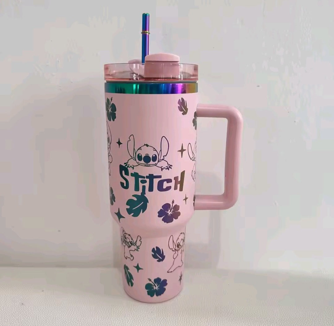 Cartoon inspired 40oz tumbler mug with handle and straw - stainless steel insulated 🇨🇳