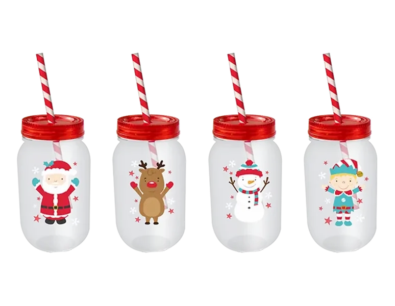 Christmas mason drinking jar and straw (500ml)🇬🇧